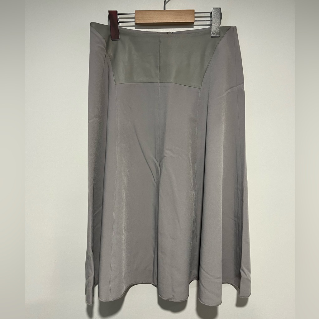 My Tribe Grey A-Line Skirt With Genuine Leather Panel